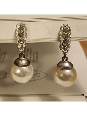 2/$12 SALE Vintage Clip On Earrings Wedding Faux Pearl Dangle